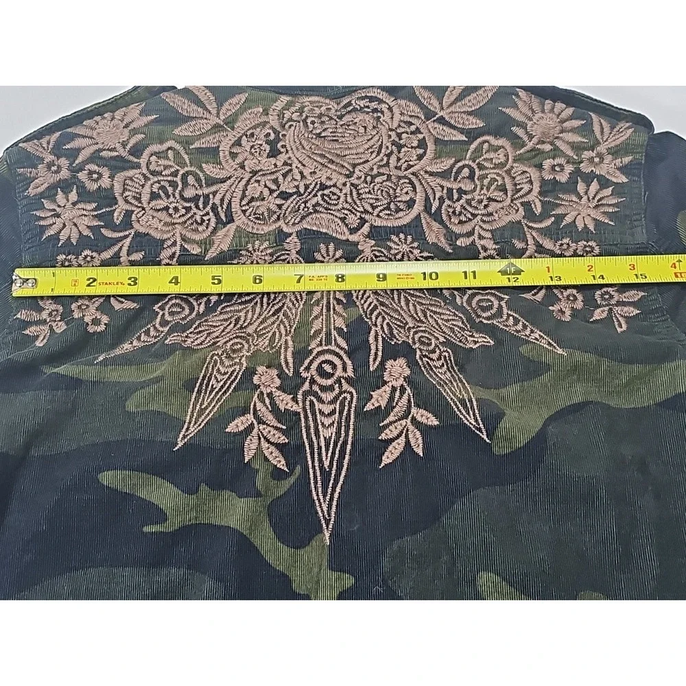 JOHNNY WAS 3J Workshop Miloqui Drawstring Military Coat Floral Embroidered Sz Sm